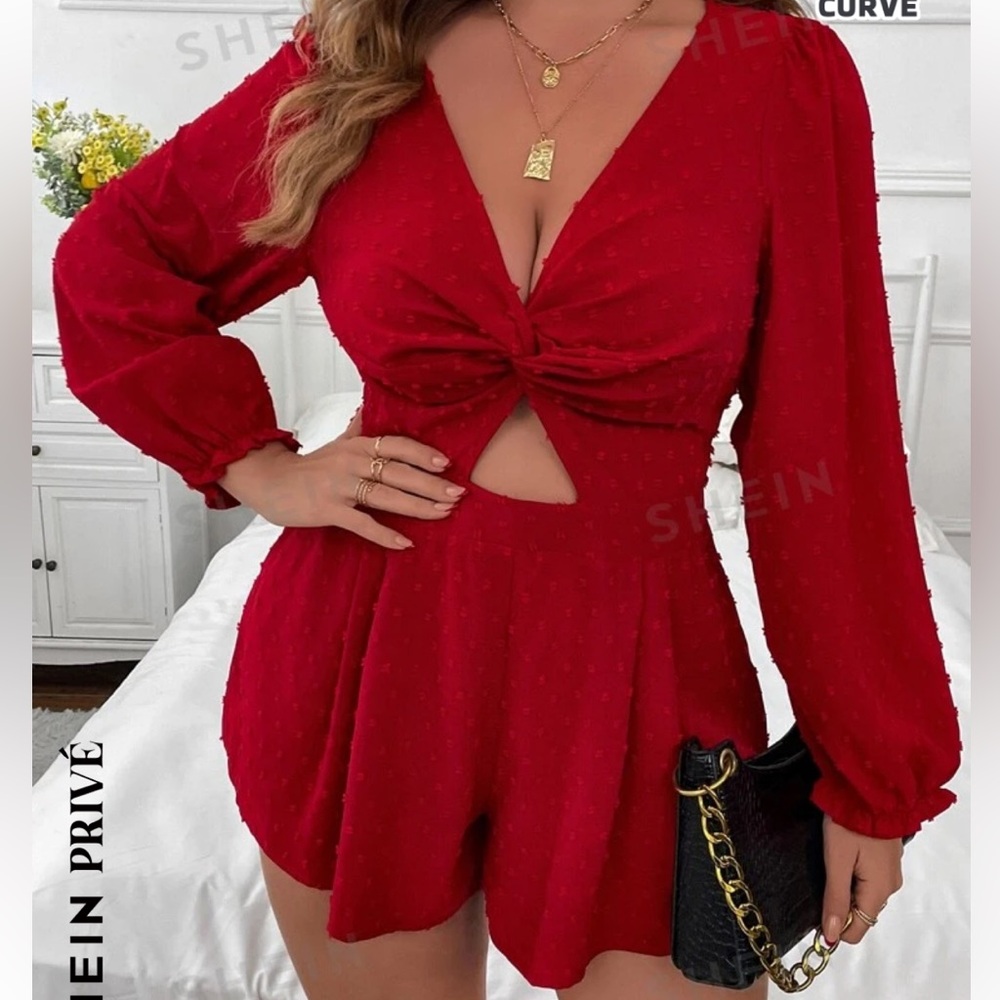 Red romper with front opening